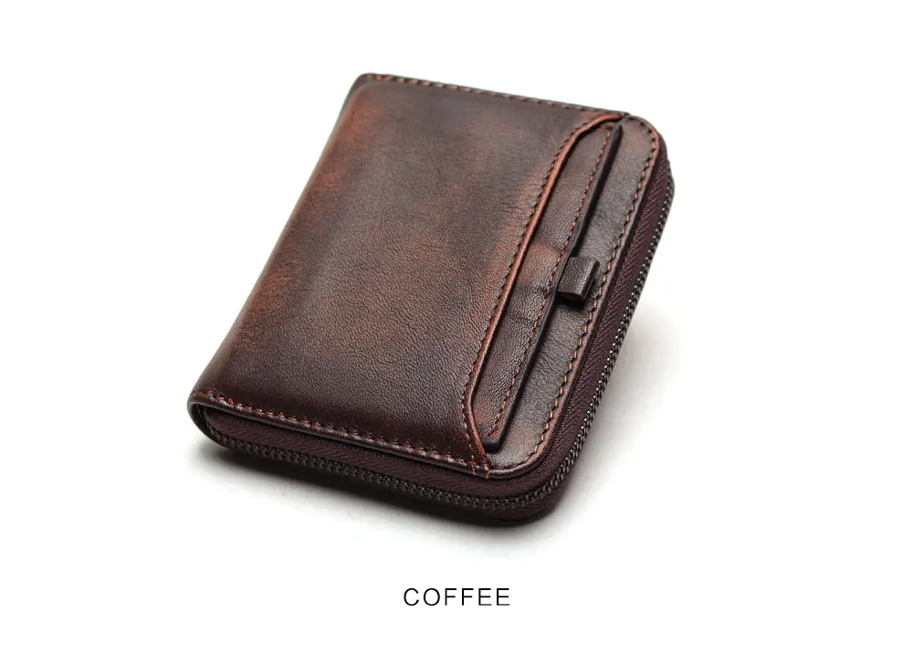 Мужской Короткий Кошелек, Первый Слой, Кожаный Кошелек, Мужской Ретро Кошелек, Вертикальный Кошелек На Молнии, Повседневный Молодежный Маленький Кошелек