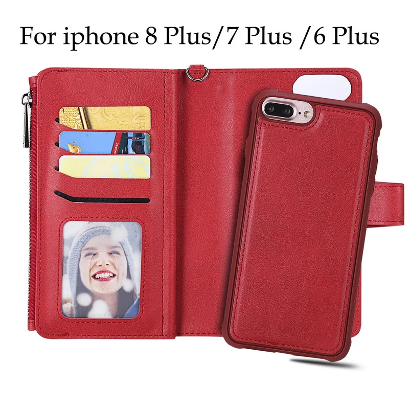 Чехол для iphone XR XS 11 Pro Max 6 6S 7 8X2 в 1 магнитный Бумажник Съемный кожаный чехол-книжка на молнии для iphone 5S 5 7 8 Plus