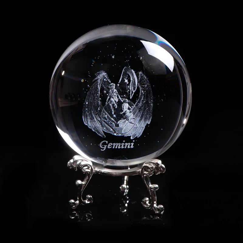 ball with silver bas 3D миниатюрные Близнецы созвездия шары Искусственный кристалл стекло волшебный Зодиак Глобус подарок для украшения дома специальный орнамент - Цвет: ball with silver bas