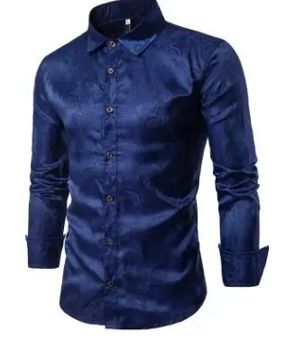 Navy Blue Мужские рубашки, модные, для отдыха, с цветочным принтом, для любителей пляжа, с угловым воротником, мужские рубашки с длинными рукавами в стиле барокко, повседневные рубашки - Цвет: Navy Blue
