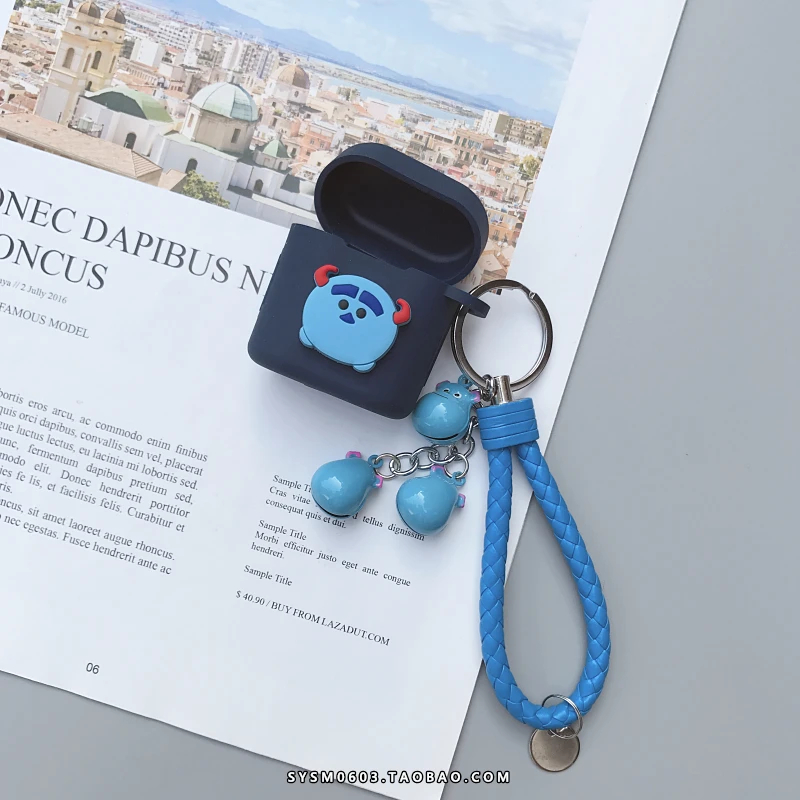 Синий Мультяшная большая сумка для глаз для huawei Flypods/Freebuds2Pro наушники Мягкий силиконовый чехол, для оригинальных flypods защитный чехол с ремешком - Цвет: Синий