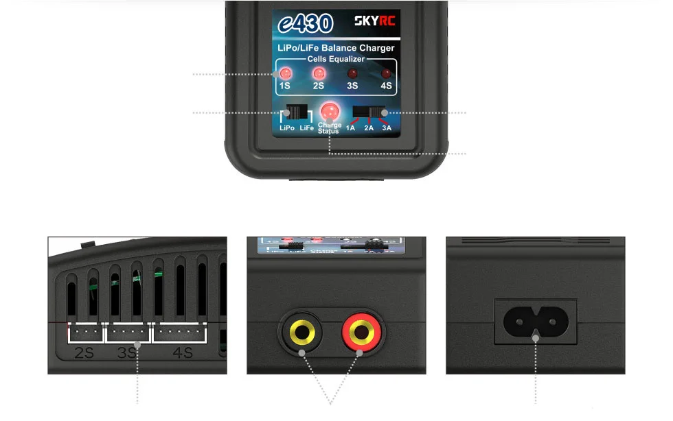 Зарядное устройство SkyRC e430 2-4 ячеек 1A/2A/3A 200mA Lipo LiFe charger 100-240v AC Balance charger 30W