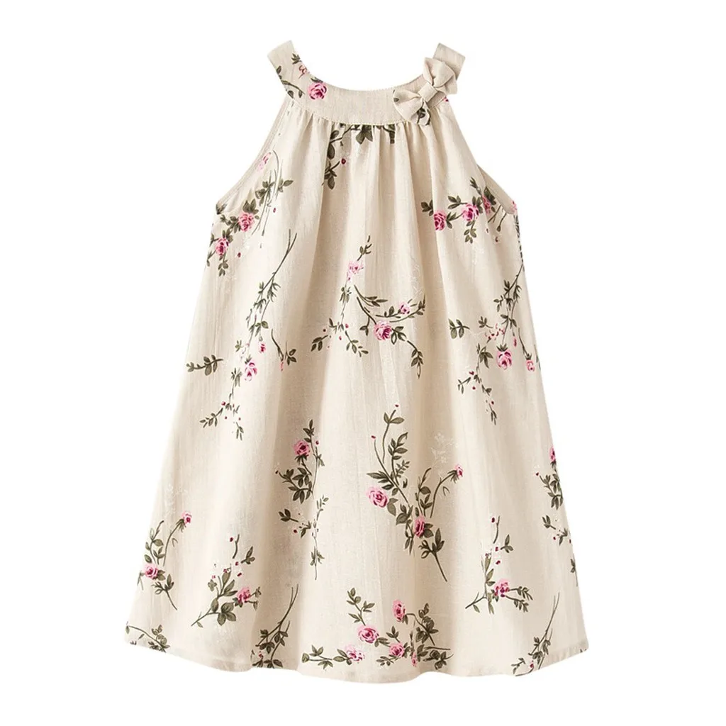 Kids Baby Girls Sleeveless Bowknot Floral Print Princess Dress Casual Clothes Flower Printed Toddlers Dresses | Детская одежда и