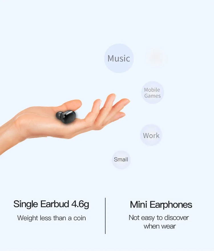 TWS Bluetooth Earphone Mini 5.0 Headset Double Wireless Earbuds Cordless Sports Gaming Phone | Электроника