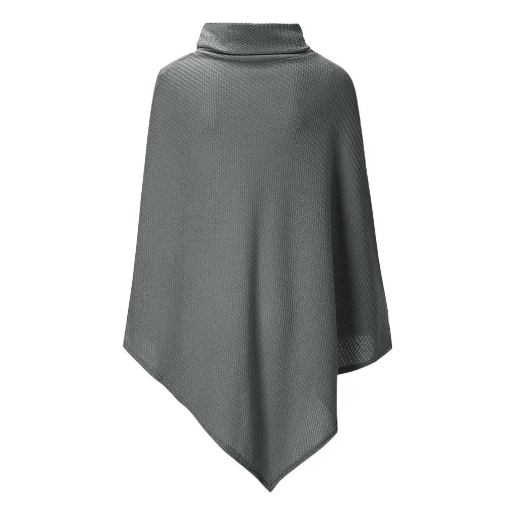 Sweater Women Autumn Winter Warm Outwear Loose Knit Turtle Neck Poncho Button Irregular Hem Pullover Sweater casaco feminino#O