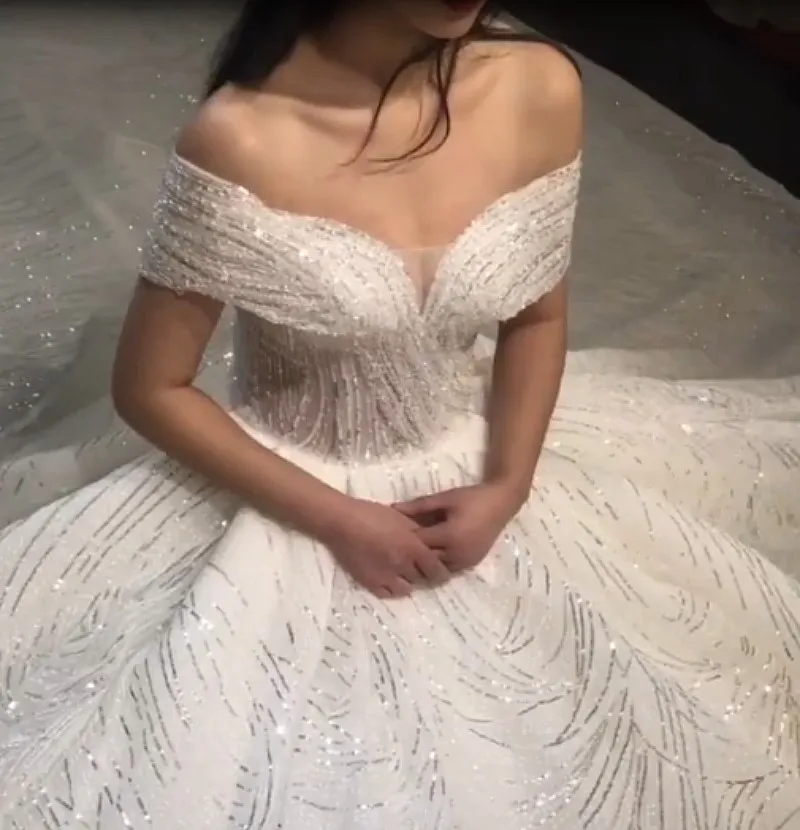 SSYFashion, новое роскошное свадебное платье, высокое качество, вырез лодочкой, шлейф, блестки, для невесты, для свадьбы, длинное свадебное платье, Vestido De Novia