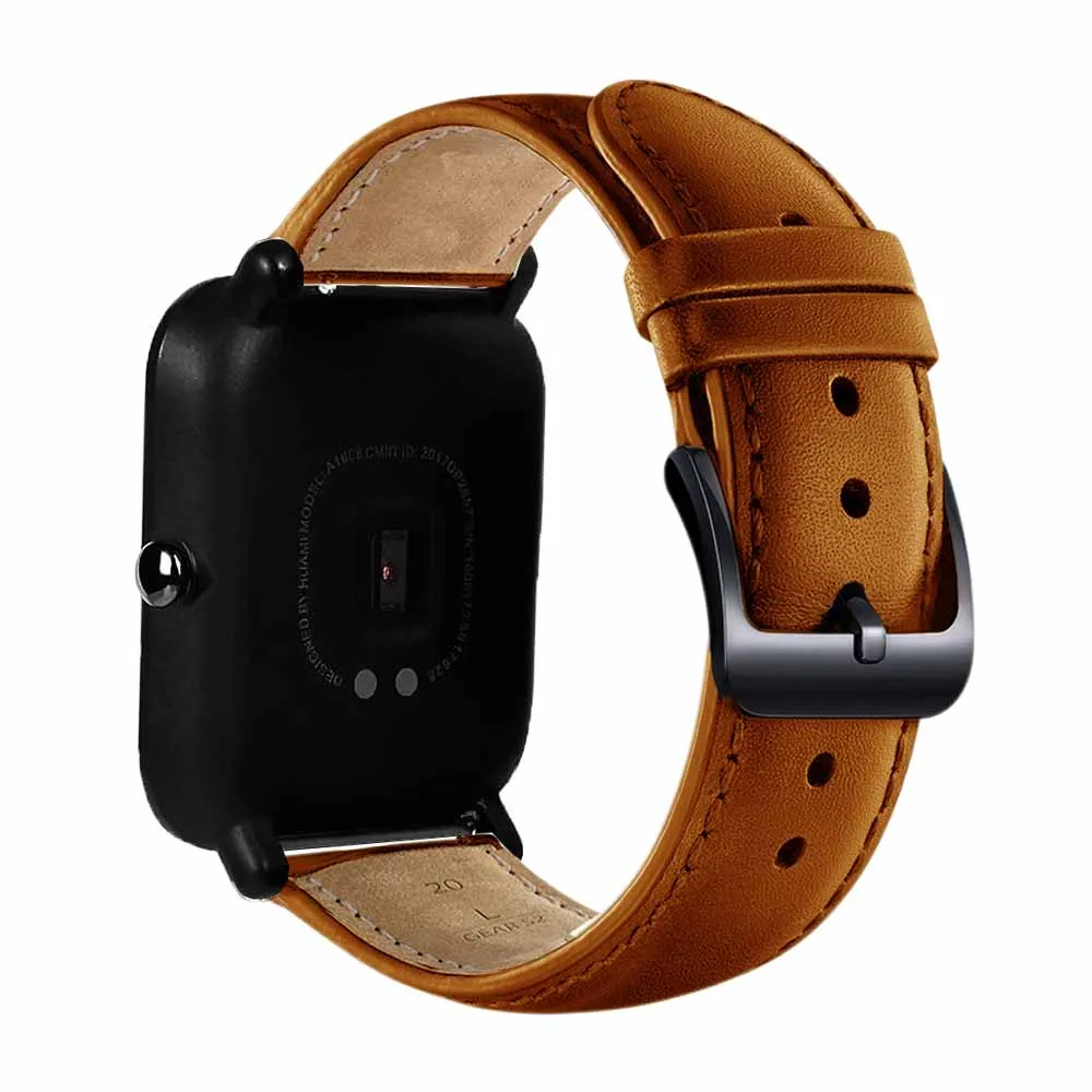 Коричневый Eastar 20 мм кожаный ремешок с черной пряжкой для Xiaomi Huami Amazfit Bip BIT Lite Молодежные Смарт-часы носимые наручные браслет ремешок для часов - Цвет ремешка: Коричневый