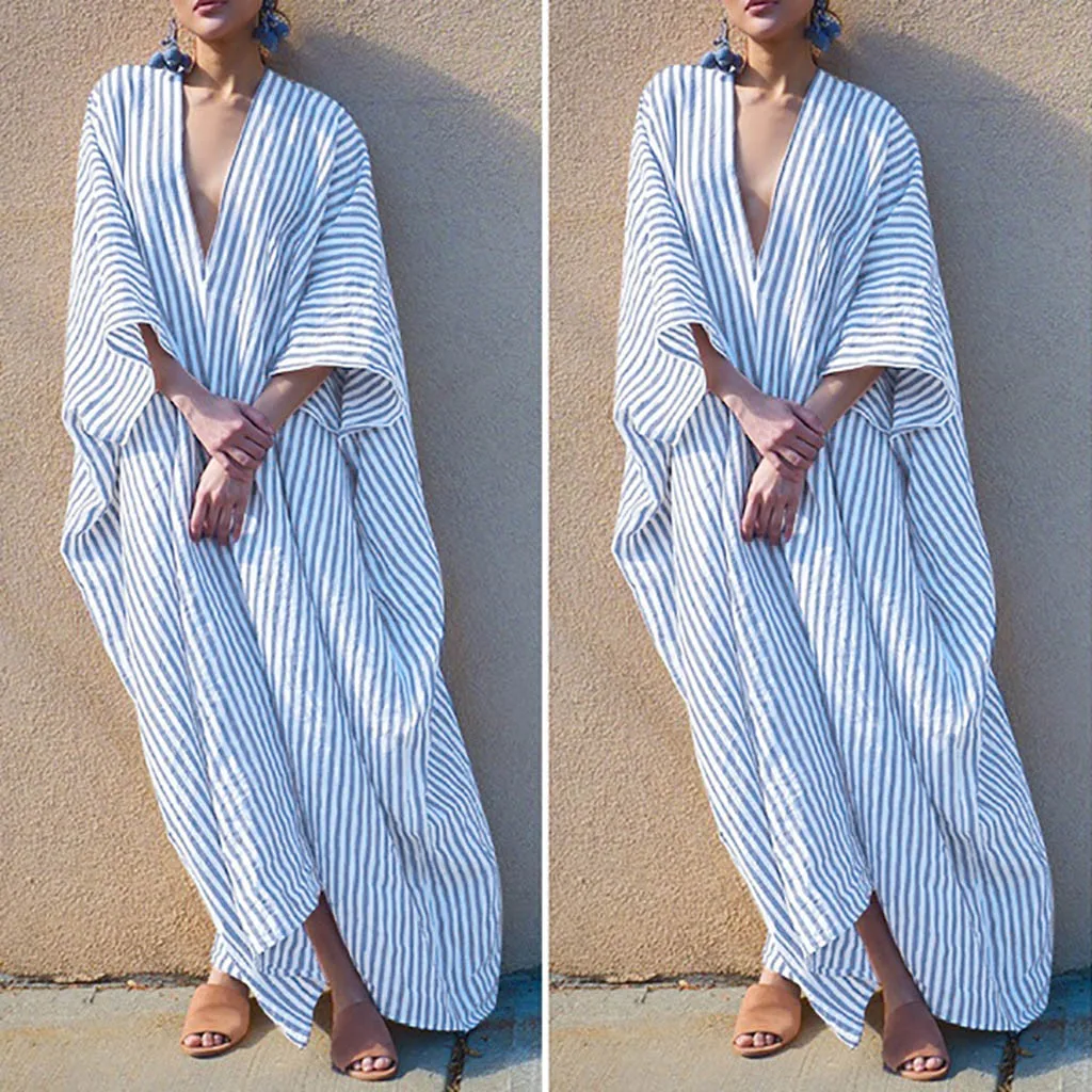 Женское длинное платье в полоску JAYCOSIN платье-рубашка богемном стиле для