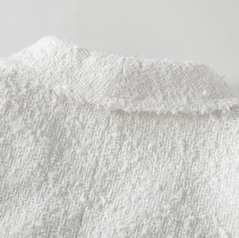 Женское твидовое пальто белое приталенное двубортное пиджак для офиса размера