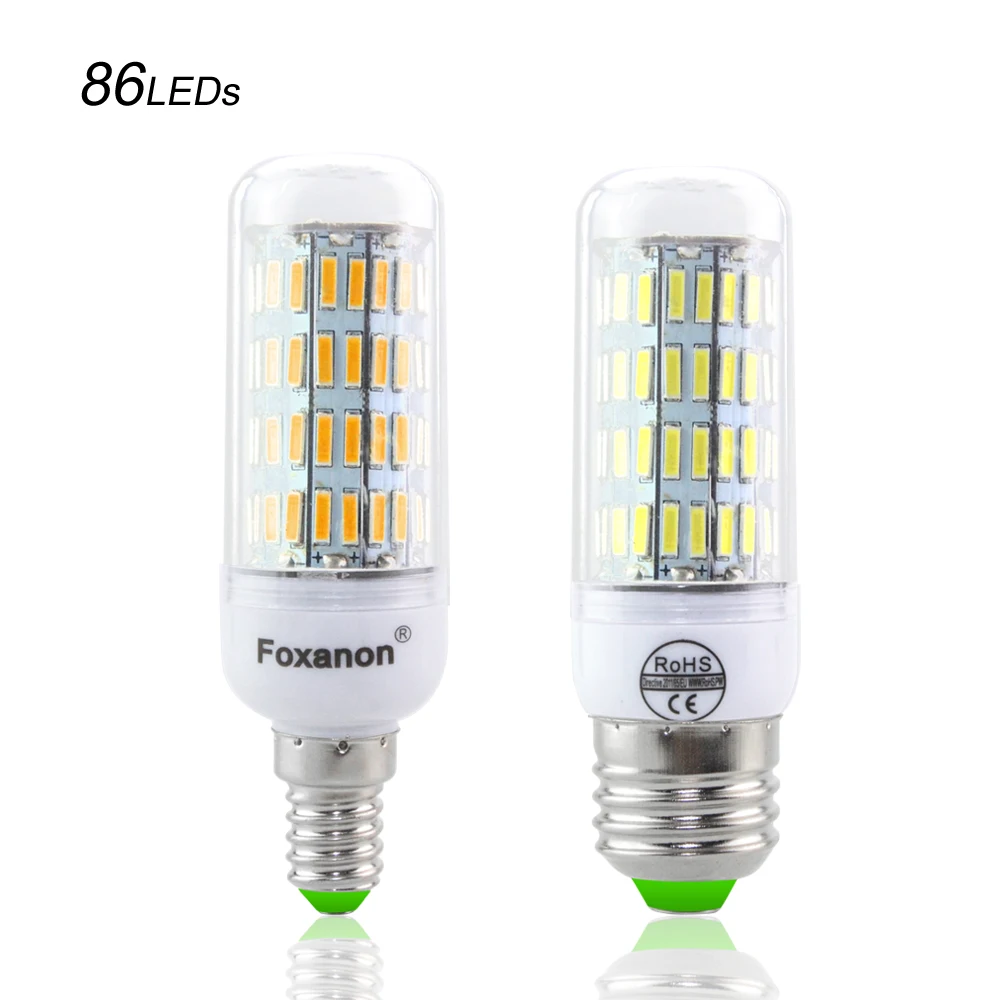 Foxanon 220 В E27 E14 лампа для кукурузы светодиодная 7020SMD чип 110 в 230 58 70 86 126 светодиодов 3