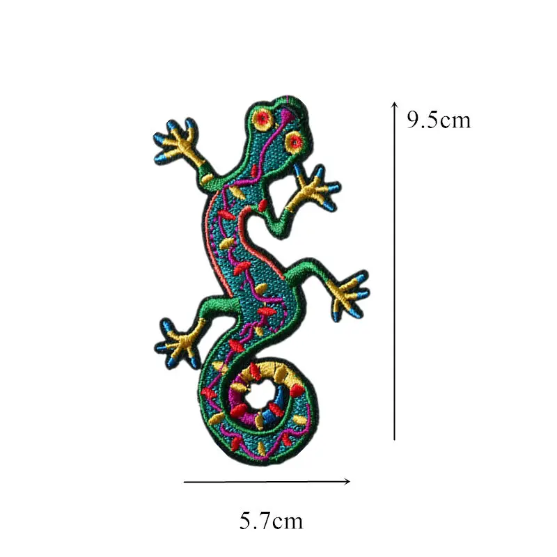 Вышитая цветная нашивка Gecko четырехногая змея пришивная металлическая для сумок