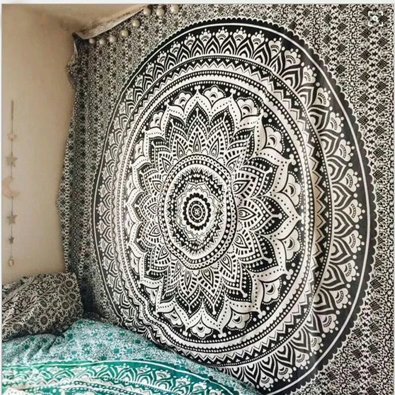 Мандала большой индийский гобелен настенный богемный полиэстер пляж ковер тонкий Одеяло Йога шаль 150x210 см Одеяло