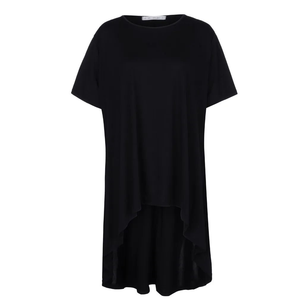 FREE OSTRICH 5XL Women Plus Size Black O-Neck Short Sleeve Asymmetric Retro T-Shirt Tops vintage women clothes 2019 | Женская одежда