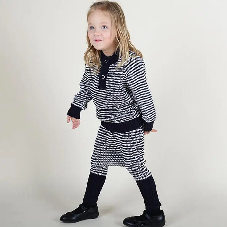 Новое Прибытие Вязаный комплект Одежды для девочки Свитер + Шаровары детская
