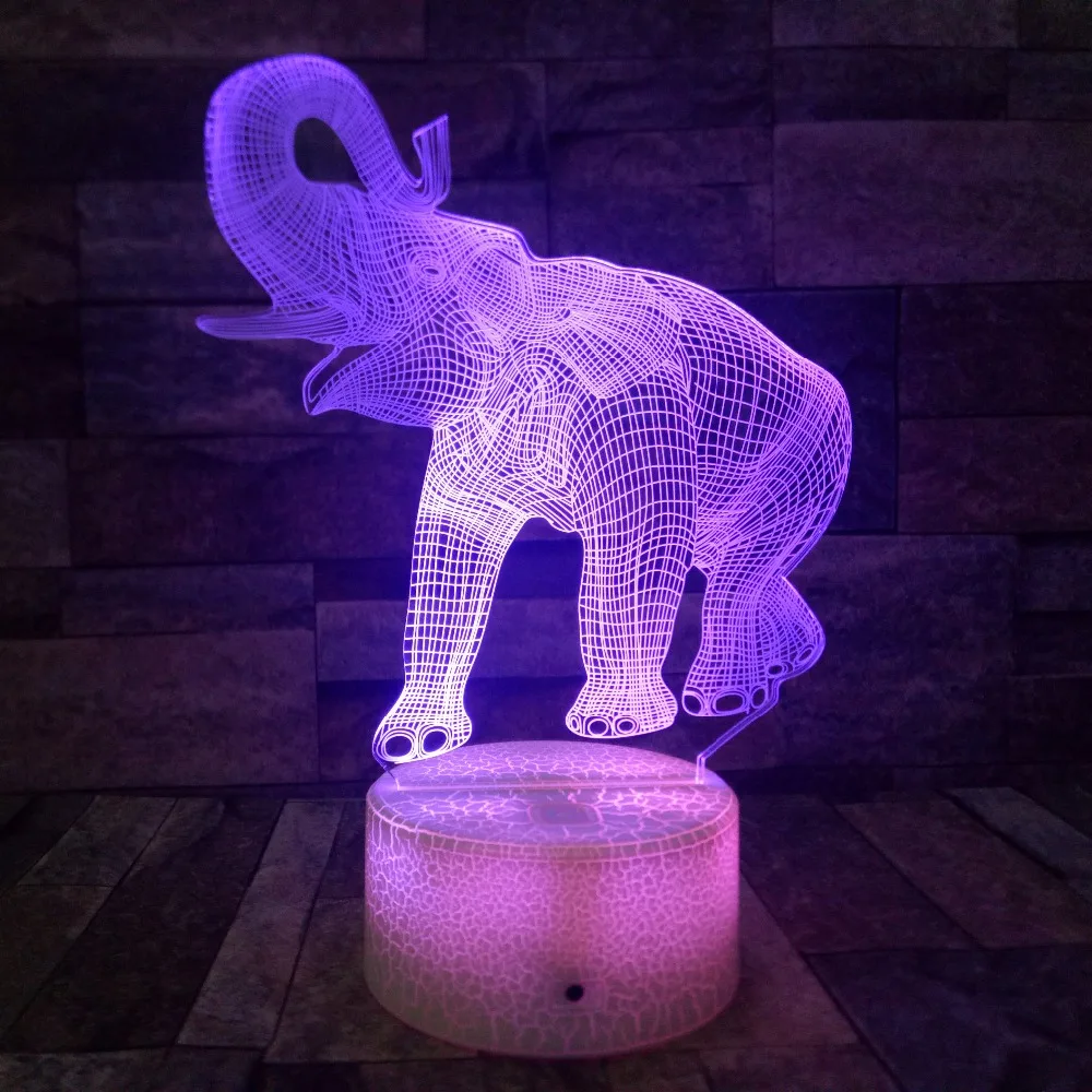 Светодиодная настольная лампа в виде слона ночник с 3D иллюзией и сенсорным