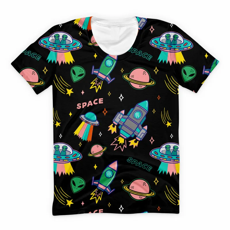 Женская футболка с космическим кораблем милая крутая летняя хипстерская круглым