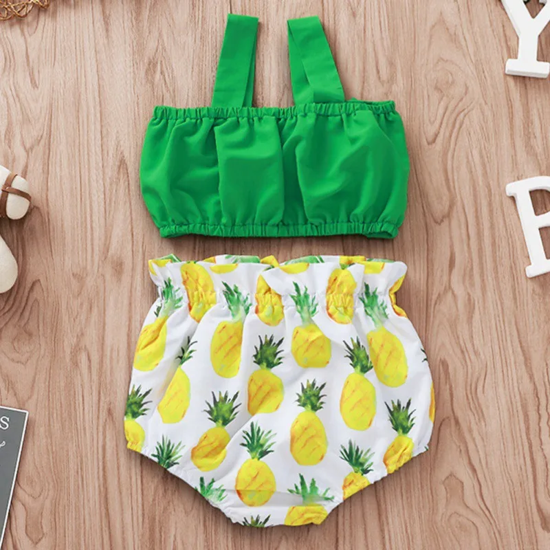 Летние комплекты одежды из 2 предметов для маленьких девочек зеленые топы с