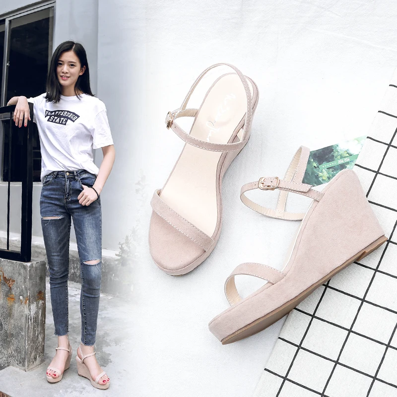 Женские босоножки на танкетке 8 см сандалии толстой подошве обувь высоком