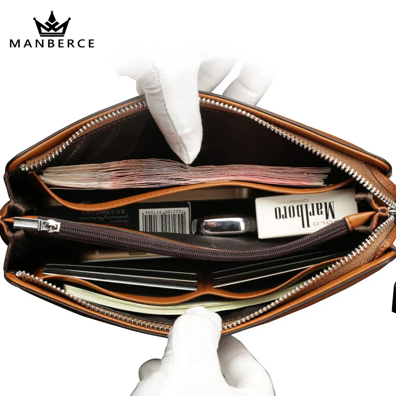 MANBERCE Brand Men Genuine Leather Wallet Cowhide Clutch Bag Fashion Purses Business Casual Handbags Men's Free Shipping |