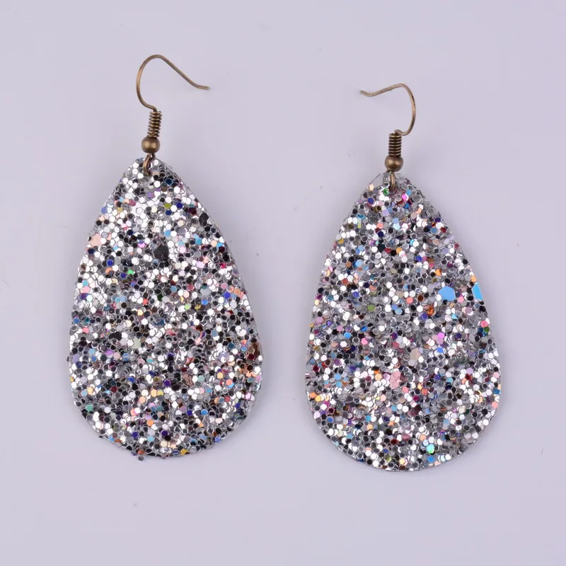 silver Rainbery Teardrop из искусственной кожи Серьги Блёстки глазу различных Multicolors Богемия капли воды серьги je0656 - Окраска металла: silver