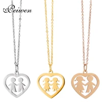 fashion figure boy girl in heart pendant necklace stainless steel children kids necklace gold silver color chain charm choker