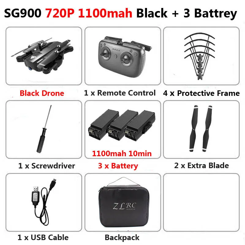 SG900 складной Профессиональный Дрон с двойной камерой 720P 4K селфи WiFi FPV широкоугольный оптический поток RC Квадрокоптер вертолет игрушки - Цвет: 1100mah 720P 3B Bag