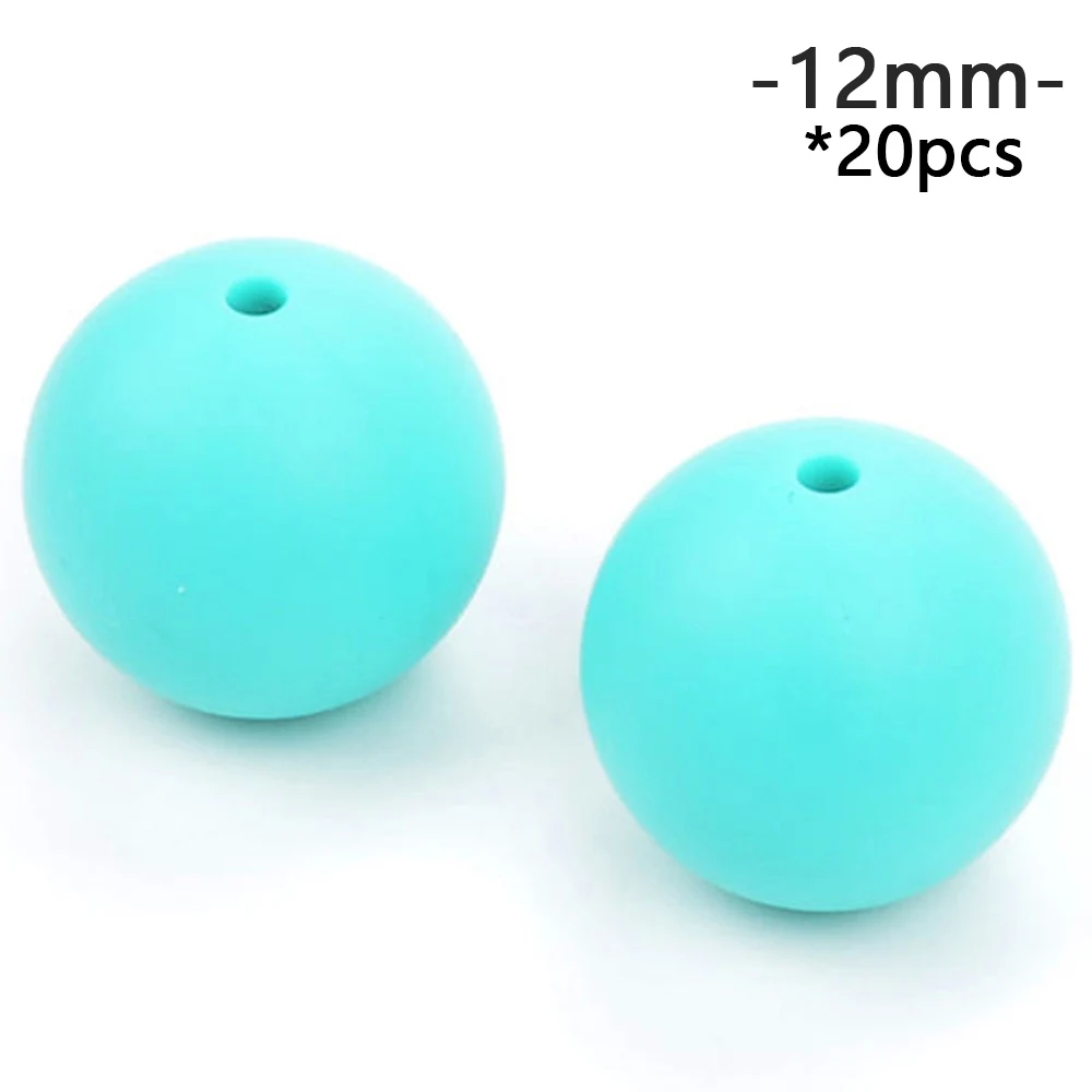 turquoise LOFCA, 12 мм, круглая форма, 20 шт./лот, силиконовые бусины для прорезывания зубов, для DIY, для кормления, ожерелья, пищевого качества, жевательные бусины - Цвет: turquoise