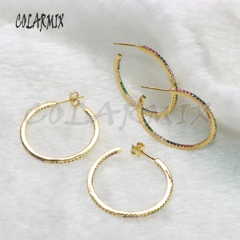 4 пары круг цвет золотой серьги Циркон Круглые простой стиль циркон ювелирные