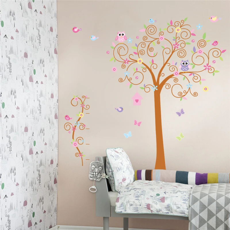 Милые наклейки на стены с изображением совы бабочки птиц дерева цветка Детские