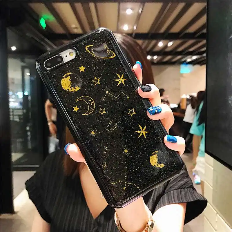 Новый роскошный золотой фольгированный чехол для телефона iPhone X XS MAX XR Moon Stars Planet