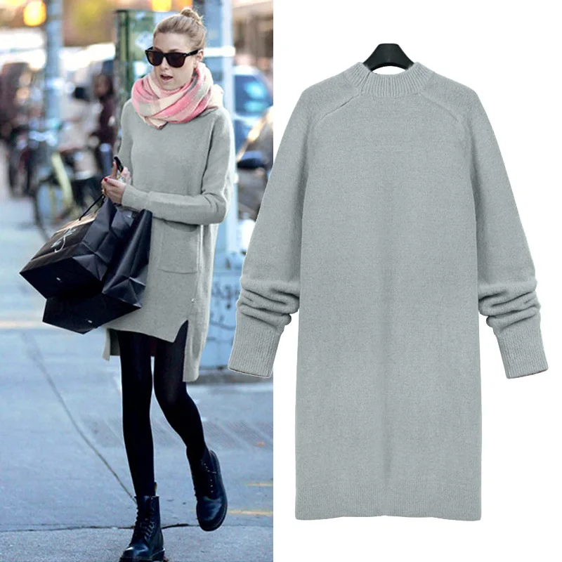 New Autumn Winter Women Sweater Plus Size Fashion Slim O-Neck MD-Long Style Render Knitted For Large Pullovers 5XL | Женская одежда