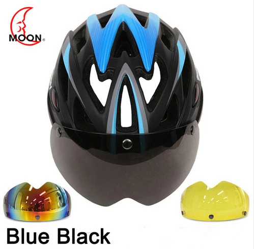 black blue 3 lens Moon 3 объектив велосипедный шлем гоночный велосипед защитный шлем с магнитными очками Сверхлегкий в форме дорожный велосипедный шлем Casco Ciclismo - Цвет: black blue 3 lens