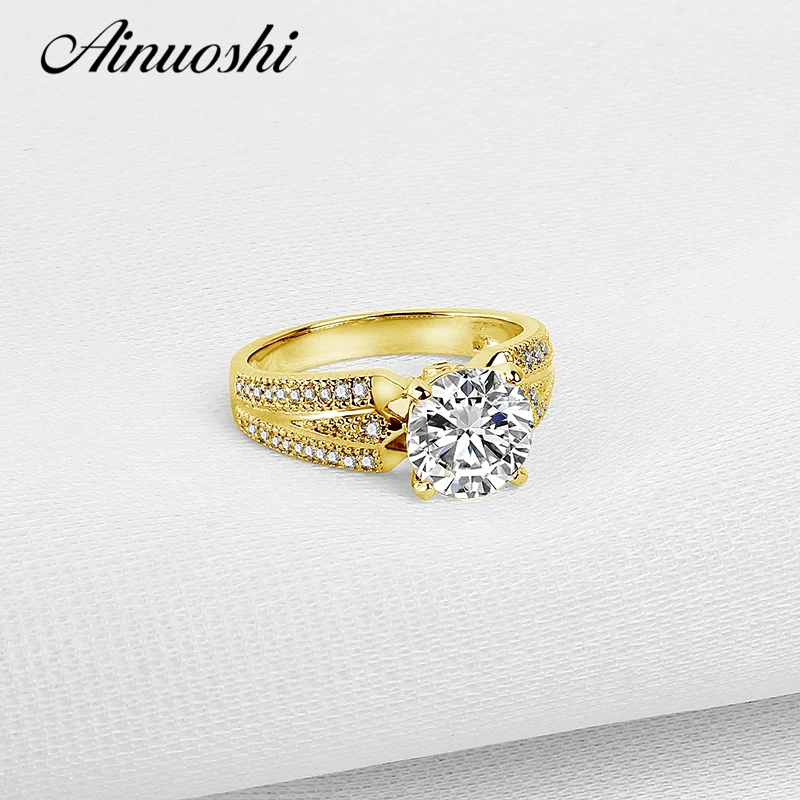 AINUOSHI Real 14 K, однотонное белое/желтое золото, обручальное кольцо, роскошное, 7 мм, Круглый, имитация бриллиантов, широкий диапазон для женщин, обручальное кольцо для невесты