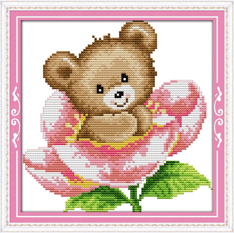 The little bear in flower cross stitch kit cartoon 18ct 14ct 11ct print canvas stitches embroidery DIY handmade needlework plus | Дом и сад