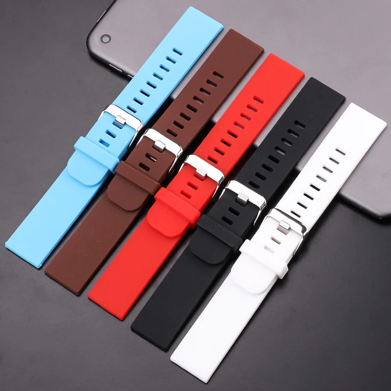 Silicone Ruber Watch Strap Band 18mm 20mm 22mm 5 Colors Watchbands Waterproof Belt Watch Accessories Quick Release Spring Bar