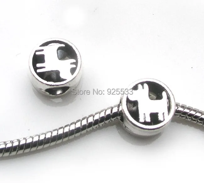 Бесплатная доставка 50 штук 10x10x6,5 мм бусин с дизайном собаки, покрытых серебром в стиле антики, подходят для европейских браслетов и шармов, изготовленных своими руками.