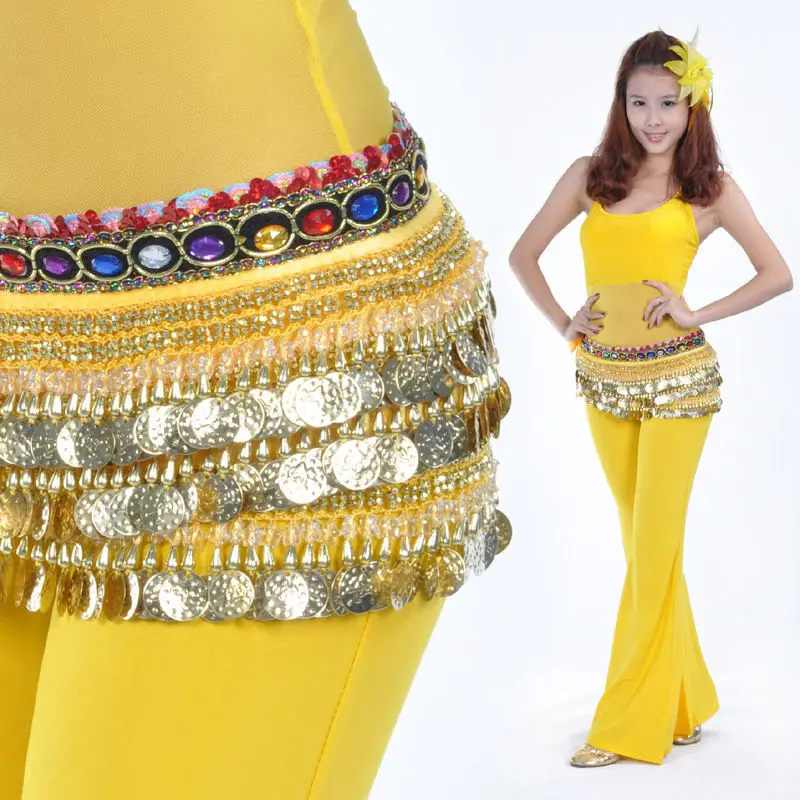 Женский набедренный костюм для танца живота бархатный пояс с золотыми монетами 9