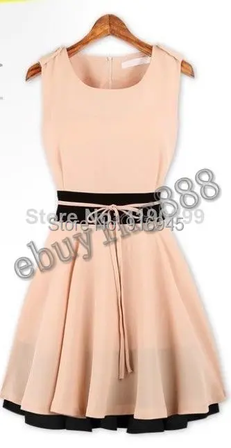 The high quality Summer Fashion Slim Waist Dress Sleeveless Women's Dresses Women Party Ladies Chiffon 10pcs|dress wholesale free shipping|dress