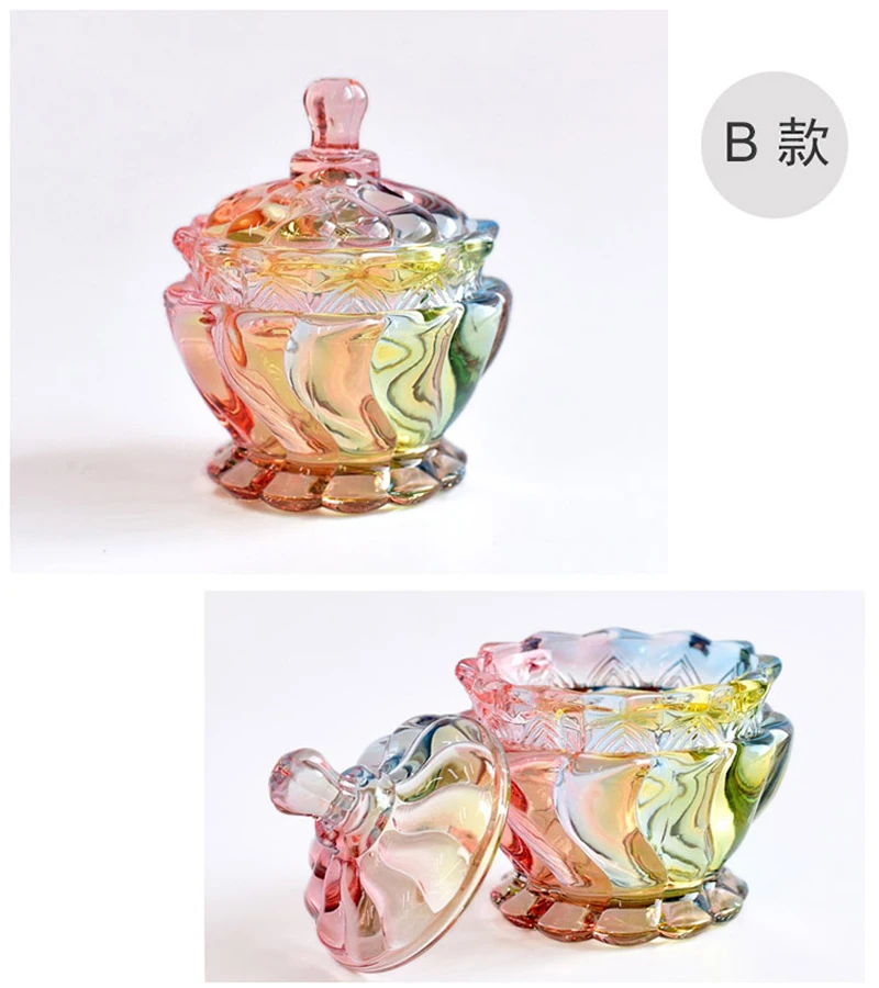 Europe style colorful Glass bottles dust-proof lid storage dessert candy jars tea caddy vase Sugar Pot wedding home Decoration
