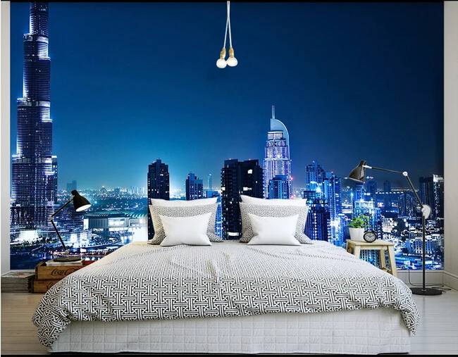 Custom wallpaper photo the Dubai city of night landscape for living room bedroom TV background wall papel de parede | Обустройство
