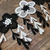 3 yards soluble white black tassel flowers embroidered fringe tassel lace trim ribbon fabric sewing craft wedding dress decor