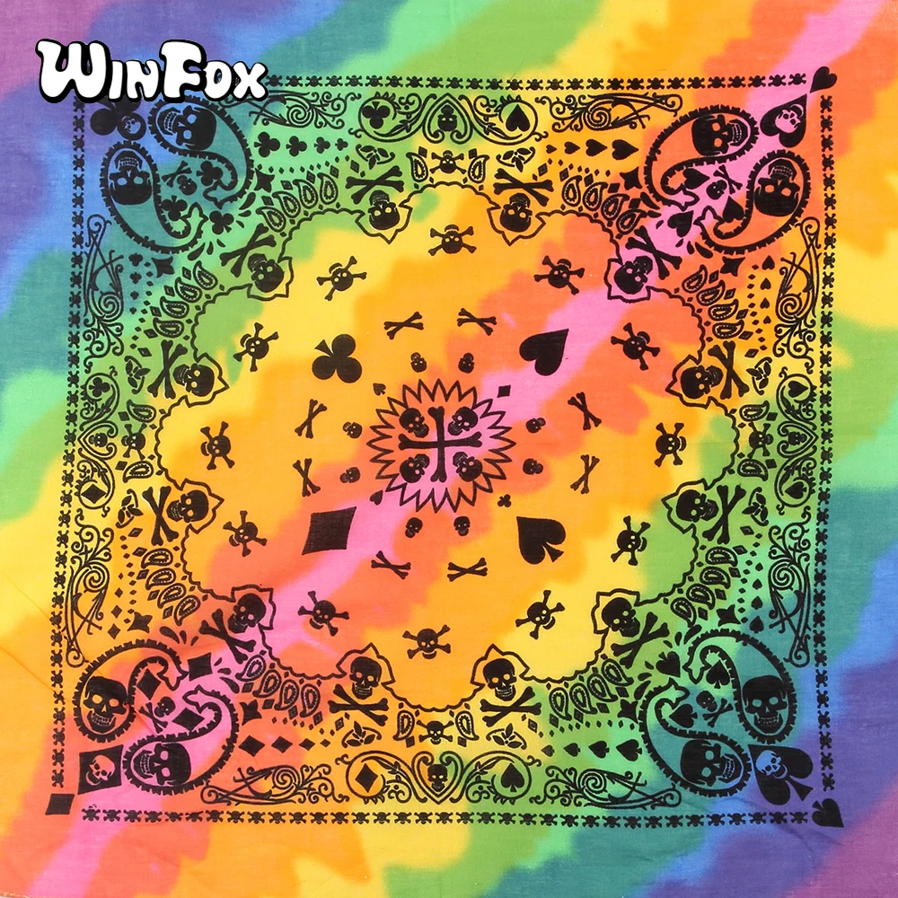 Платок для волос Winfox 100% хлопок разноцветный в стиле хип-хоп с принтом виде черепа