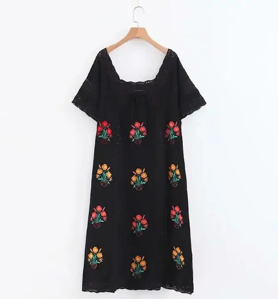 Кружевное платье с цветочной вышивкой в этническом стиле 2018|Женские платья| |