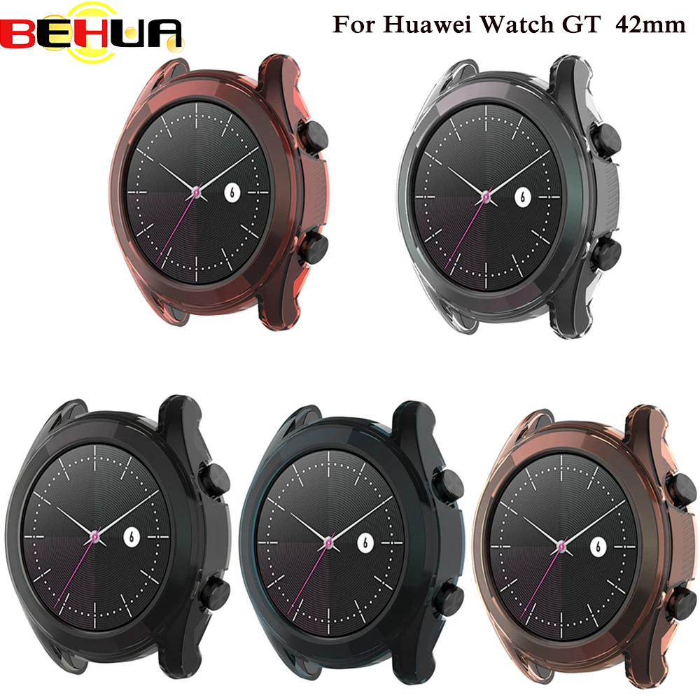 Защитный чехол для Huawei Watch GT тонкий прозрачный из ТПУ 42 мм с полным покрытием