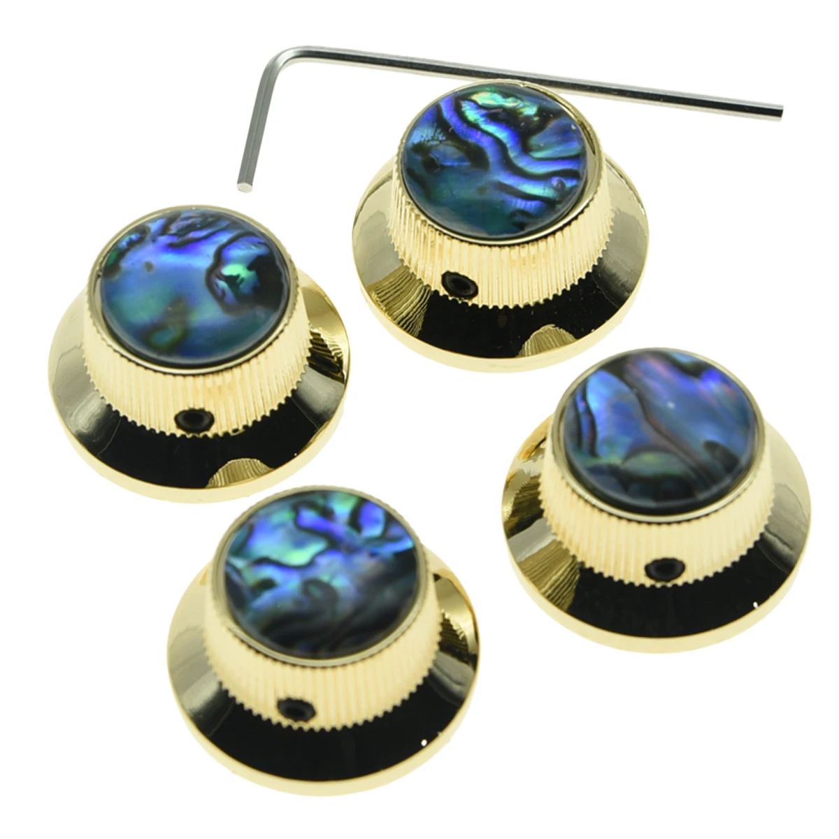 KAISH 4x набор винтов Abalone Top хром/черный/Золотая Гитара Бас-гитара ручки потенциометров металлические ручки колокол для Les Павла с 6 мм валовые горшки - Цвет: Золотой