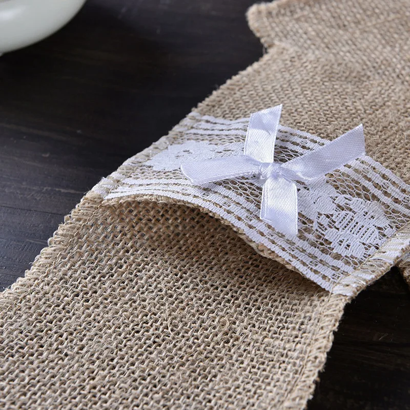 100 шт/джутовый льняной держатель столовых приборов винтажное потертое шикарное