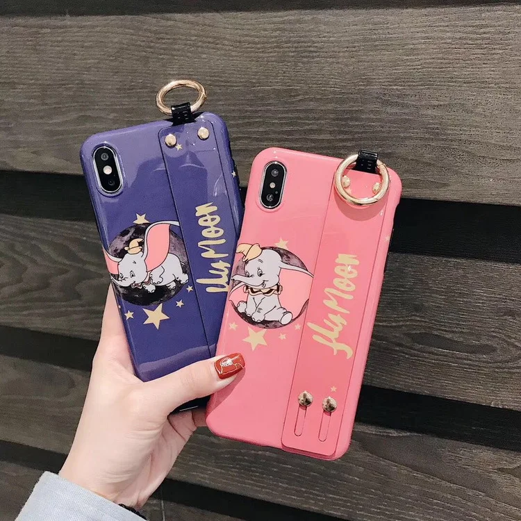 Cute Cartoon Animation Dumbo Phone Case For iPhone 7 Puls 6 6S 8 X XS XR Xsmax Cases Retro Wristband Stand Soft Cover |