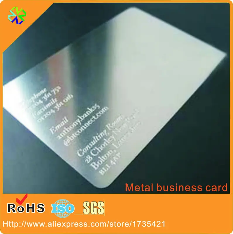 factory price!stainless steel material 85*54mm credit card size words engraved printed metal card