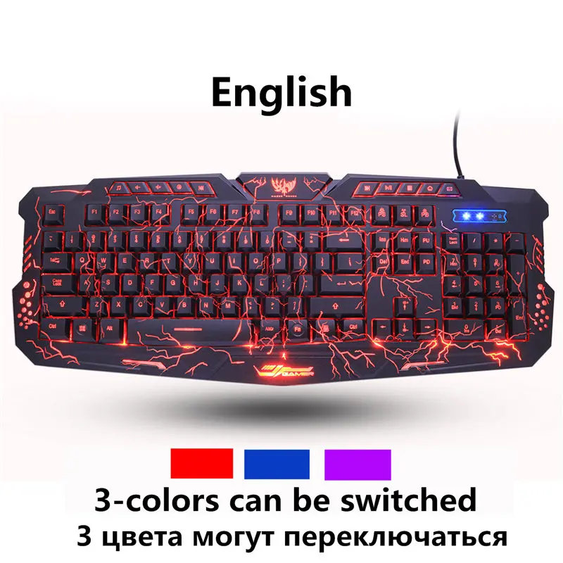Single keyboard US ZUOYA игровая клавиатура на русском и английском, Цвет Фул дыхание подсветкой трещины 3-Цвет USB Проводная Водонепроницаемый игровая клавиатура для портативных ПК - Цвет: Single keyboard US