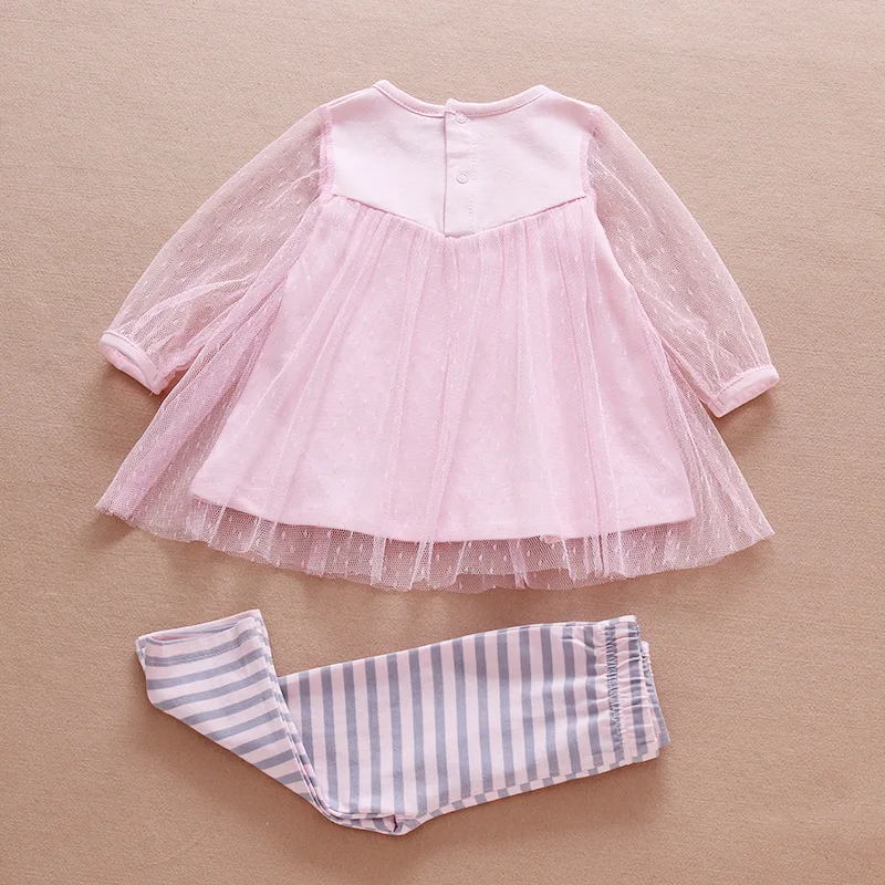 Осенний комплект одежды для девочек розовое кружевное детское платье с длинным